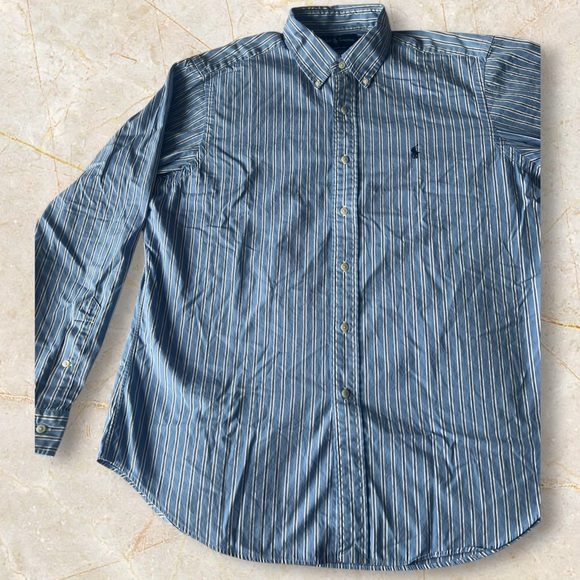 ⚜️Ralph Lauren Classic Fit 💙 Blue Striped Button-Down Shirt - Size Large⚜️ - Picture 2 of 7